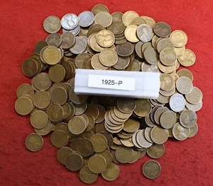 1925-P Lincoln Wheat Cent Penny 50 Coin roll Circulated - Picture 1 of 5