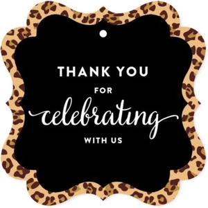 Birthday Fancy Frame Gift Tags Thank You for Celebrating with Us Leopard Cheetah - Picture 1 of 5