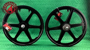 ALTA 20" BICYCLE GT STYLE MAG WHEELS 6 SPOKE BLACK FOR BMX BICYCLES (CHROME COG) - Picture 1 of 4