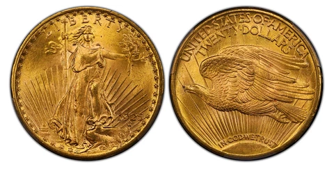 1925 AV $20, Double Eagle. PCGS MS65+ CAC Saint-Gaudens Philadelphia IGWT KM 131 Cover