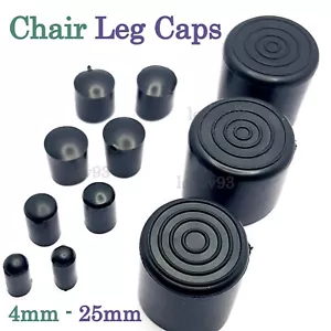 BLACK HEAVY DUTY RUBBER Chair Floor Protector Stool Table Feet Grip Tip End Caps - Picture 1 of 12