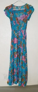Jaase Carmen Janis pink turquoise Floral Maxi Dress Size S sleeves Rayon flowy - Picture 1 of 6