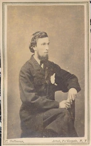 CDV Antique Photo Tall Thin Young Man ID'd? Geo. Bower Tax Stamp Poughkeepsie NY - Picture 1 of 9