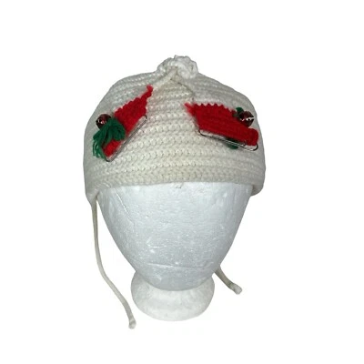 Gorro de punto a ganchillo vintage años 70 para niñas con patines de hielo hecho a mano vacaciones Foto 1 de 4