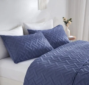 Beeweed Quilt Set King Size 3-teilig, leichtes Mikrofaser Korbmuster Neu - Bild 1 von 7