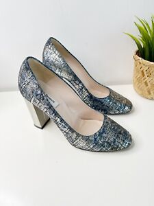 LK  Bennett Court Shoes Block Heel 'Manila Silver Multi Boucle' Metallic -UK 5