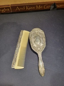 Vintage Ornate Silver Plated Vanity Hair Brush & Comb - Picture 1 of 13