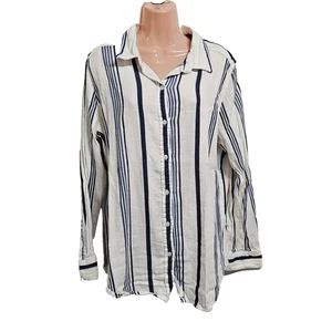 Liz Claiborne lässiges gestreiftes Oberteil geknöpftes Hemd Damen Größe XL weiß Baumwolle - Bild 1 von 9