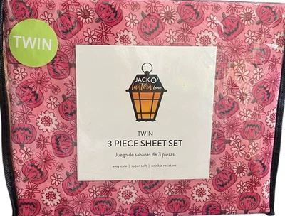 Jack O’Lantern Lane Juego de Sábanas Doble Rosa Calabazas Flores 3 Piezas Halloween Foto 1 de 3