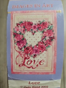 BANDERA: Imágenes en Arte "AMOR" 2002, Poliéster, 25.5" x 38.0", NUEVO SIN ETIQUETAS, corazones, rosas - Imagen 1 de 8