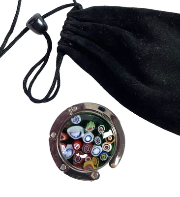 Bolso de mano de cristal estilo Murano clip de mesa plateado multicolor Millefiori con bolsa Foto 1 de 4