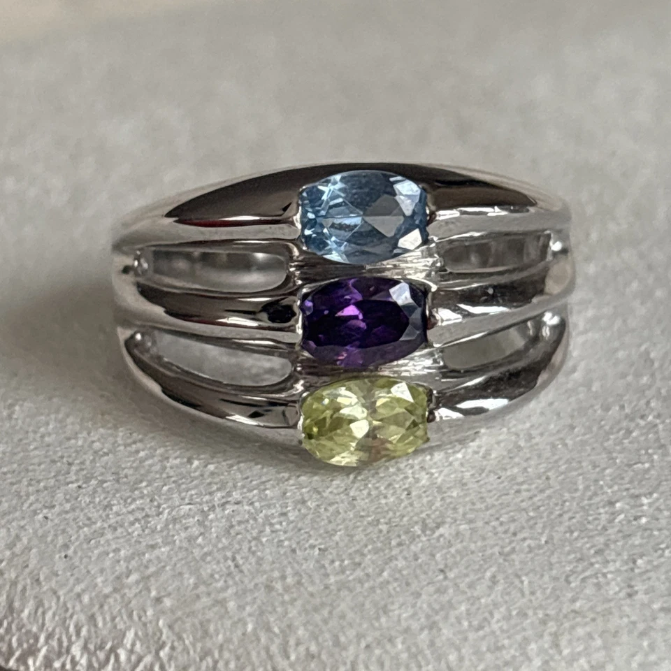 Lia Sophia Vintage Ring SilverTone Blue Purple Citrine Oval Cz Signed Size 7 HTF - Image 1 of 4