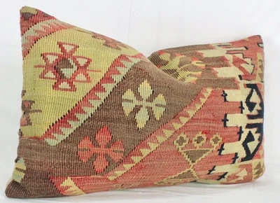 Funda Almohada Lumbar Kilim Turco Amarillo Marrón Decorativa 12x20 Cojín Kilim Rojo Foto 1 de 4