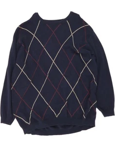 IZOD Mens Boat Neck Jumper Sweater 5XL Navy Blue Argyle/Diamond Cotton CG10 - Picture 1 of 3