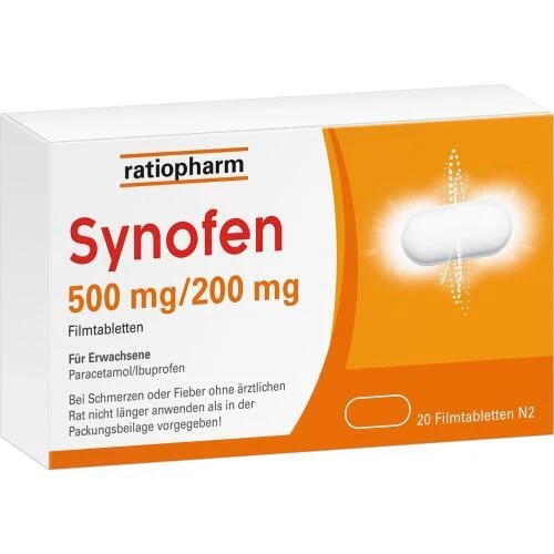 RATIOPHARM GMBH Synofen 500 mg/200 mg mit Paracetamol + Ibuprofen 20 Filmtabletten PZN 18218515