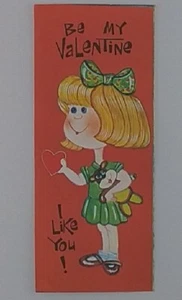 Vintage Child's School Valentine Card Girl With Teddy Says 'I Like You' - Unused - Picture 1 of 2