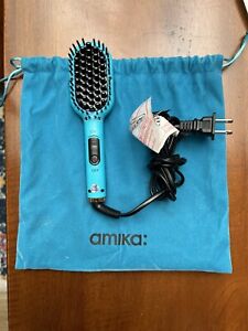 AMIKA Polished Perfection Mini Hair Straightening Travel Brush BLUE Negative Ion