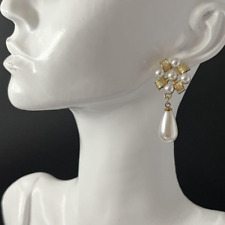 Faux Pearl Earrings Dangle Drop Gold Tone Teardrop Pierced Post