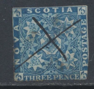 Nova Scotia 1851 3d blue used imperf 3 margins pen cancel SG3 CV £200 - Picture 1 of 2