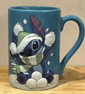 DISNEY Store Exclusive Lilo & Stitch Mug Large 3D Tall Snow Blue Christmas - Picture 1 of 11