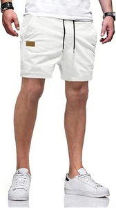 Mens Summer Cotton Drawstring Shorts Stretch Twill Casual Beachwear with Pockets - Picture 1 of 50