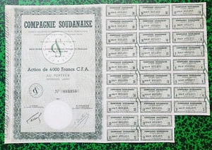 Cameroun - Douala Rue du 27 Août 1940 - Action de 4000 F CFA Cie Soudanaise 1967 - Picture 1 of 1