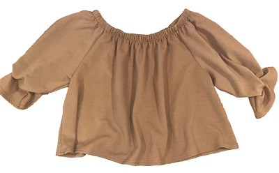 Boohoo 3/4 Peasant Sleeve Women's SZ 14 Light Brown Crop Top Off the Shoulder - Image 1 of 4