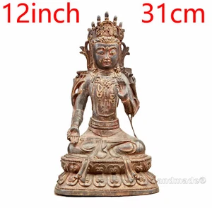 Estatuas antiguas de Buda Tara Avalokiteshvara Kwan-yin de bronce blanco de 12 pulgadas - Imagen 1 de 6