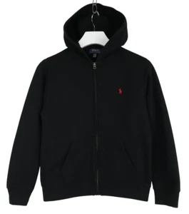 RALPH LAUREN Polo Hoodie Boy's LARGE Full Zip Sports Pockets Black Logo - Picture 1 of 11