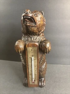 Antique Black Forest Thermometer/Wood Carving/Walnut Wood/Bear/Animal/Europe1920 - Picture 1 of 13
