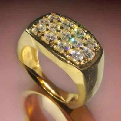 2CT Simulated Diamond Cluster Men's Engagement Wedding Ring 14K Gold Finish 925 - Image 1 of 4