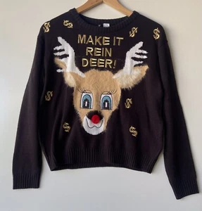 DIVIDED H&M Black XMAS Ladies EUR S Knit Jumper, Reindeer Long Sleeve Xmas - Picture 1 of 9
