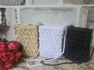 Handtasche klein Strandtasche Sommertasche Stroh Vintage beige weiß schwarz Boho - Bild 1 von 6