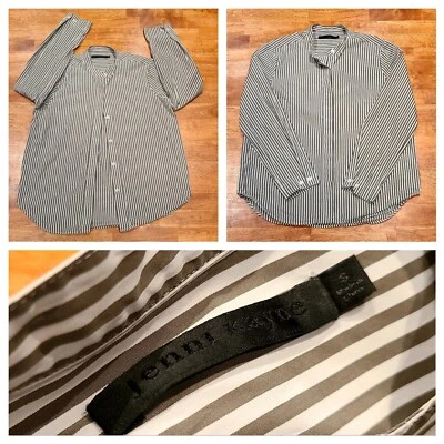 Jenni Kayne 纽扣条纹衬衫普通话领女式小号绿色白色  — 第 1/4 张图片