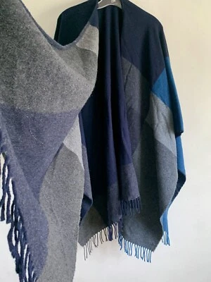 JIGSAW GREY & BLUE REVERSIBLE WOOL PONCHO BODYWARMER SHAWL PASHMINA CAPE SHAWL - Image 1 of 4
