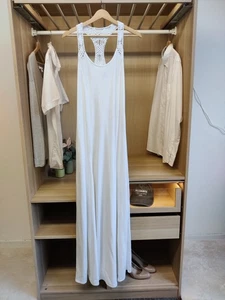 VESTIDO RALPH LAUREN GRANDE BLANCO MAXI CROCHET TIRANTES PLAYA ALGODÓN ETIQUETA NEGRA - Imagen 1 de 4