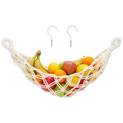 JUVALE Macrame Hanging Fruit Basket for Produce, Under Cabinet Storage, 6x25x15 in