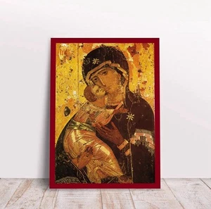 Holy Virgin Mary of Vladimir with Jesus Greek Byzantine Orthodox handmade icon - Picture 1 of 5