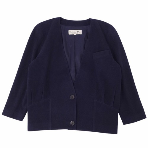 Dior giacca cristiana vintage senza colletto tinta unita lana capospalla usata MOLO 0