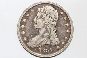 1837 Capped Bust 90% Silver Half Dollar Reeded Edge Grades Fine (BST50-391) - Picture 1 of 4