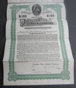 1909 - BANYO RIVER LUMBER COMPANY - Bond Certificate - MAINE - Picture 1 of 2