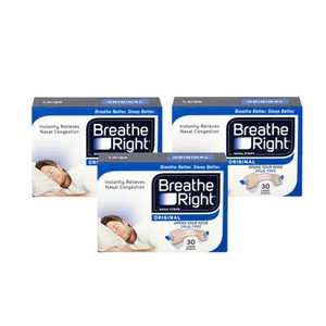 3x Breathe Right Snoring Congestion Nasal Relief Original Large - 30 Strips - Picture 1 of 1