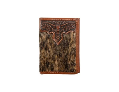 Nocona Western Wallet Mens Trifold Calf Hair Longhorn Brown N500048402 - Изображение 1 из 2