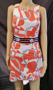 Lilly Pulitzer Womens Orange Blue White Abstract Back Zip Mini Dress Size 0 - Picture 1 of 14