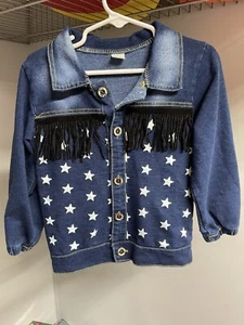 Girls’ Denim Stars With Fringe Jacket - Picture 1 of 2