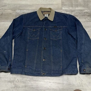 Vtg Wrangler Western Denim Jacket Sz 46L Blanket Lined Corduroy Collar 74260PW - Picture 1 of 11