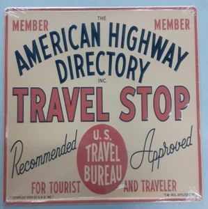 The AMERICAN HIGHWAY DIRECTORY Travel Stop Embossed Metal Sign, 17.5” X 17.5” - Picture 1 of 8