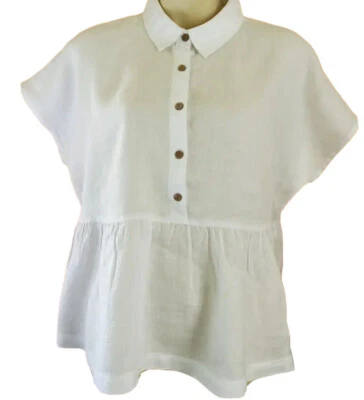 Blusa de lino Catherine Malandrino para mujer M Popover Top Peplum Coastal lagenlook Foto 1 de 4