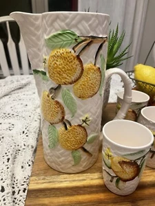 VINTAGE SET OF 5 Pitcher Cups Basket Weave Oranges Leaves Japan Mid Century - Picture 1 of 5