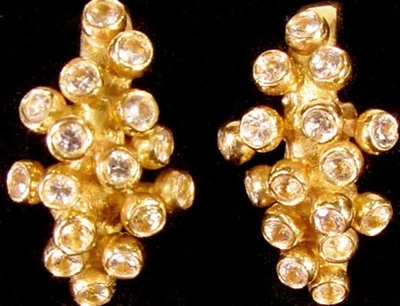 Grape Huggie Earrings-18K Gold & Diamonds. Celebrate the good life, wine, love - Image 1 of 4